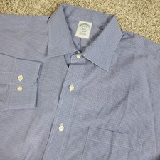 Brooks Brothers Regent Mens 17-4/5 Blue Check Button Up Long Sleeve