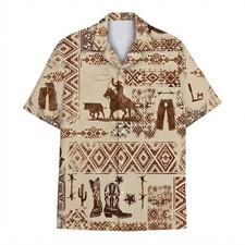 Cowboy Western Horse Button Wild West Print Ranch Style Hawaiian Shirt