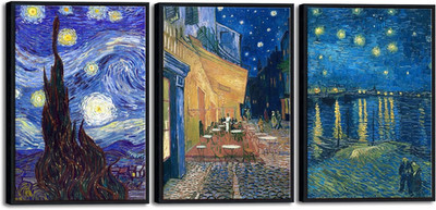 Vincent Van Gogh 3 Panel Canvas Art - Starry Night & Cafe Terrace Decor