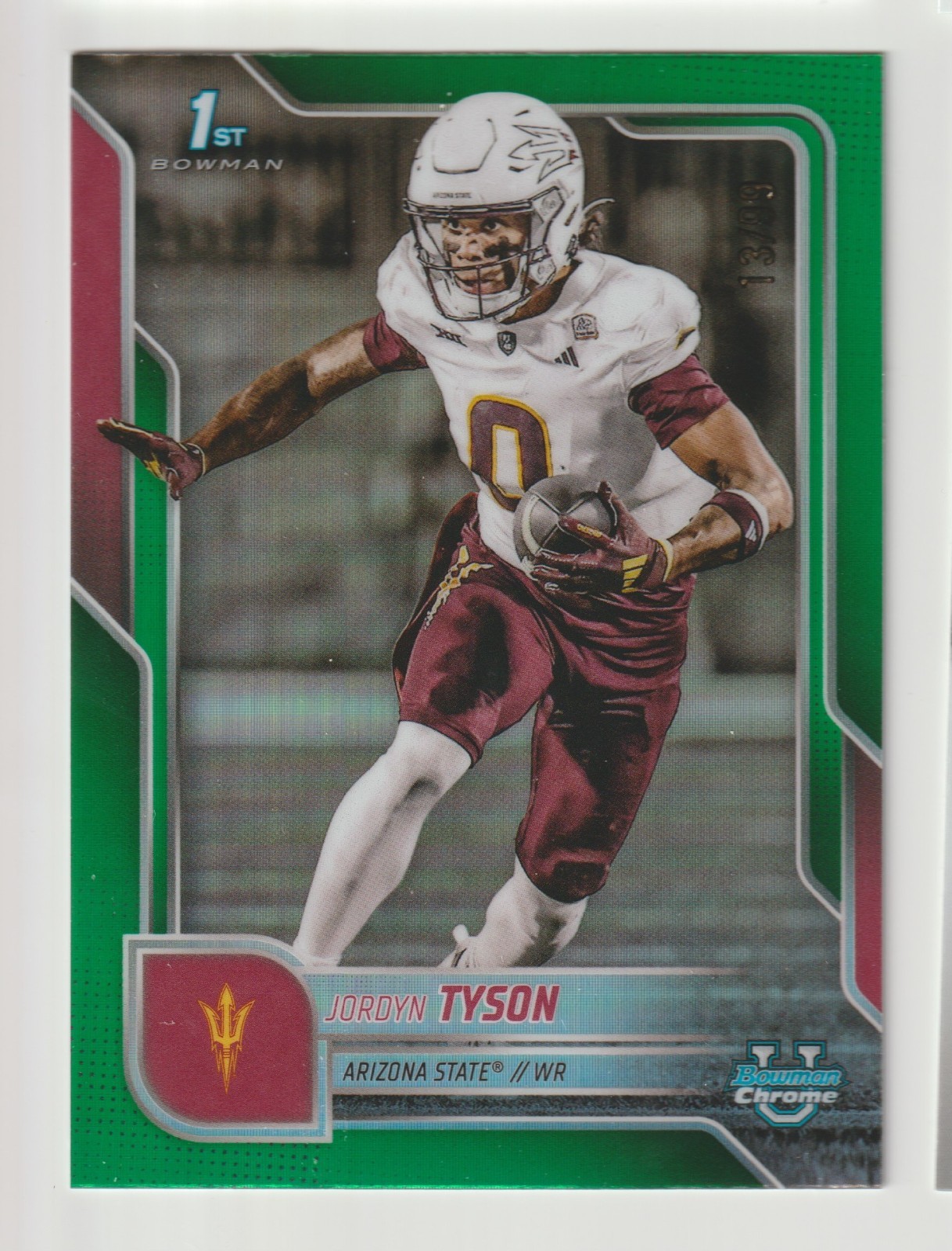 2025 BOWMAN CHROME U FOOTBALL JORDYN TYSON 1ST BOWMAN GREEN PARALLEL 13/99