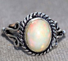 925 Silver Plated Fiery Natural Ethiopian Opal Ring US 6.5 Superb Jewelry GW