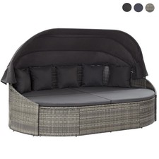 Outdoor Loungebett Terrassenbett Gartenliege Balkonliege mit Dach Poly Rattan