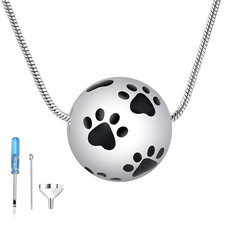 Paw Urn Cremation Necklace Silver Dog Cat Pet Paw Print Cremation Jewelry for Pe