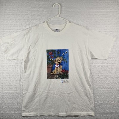 SPCA International Mens Vintage Animal Rescue T Shirt Size L White Cotton