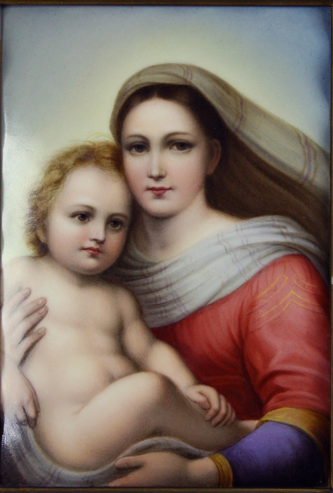 KPM Berlin marked Porcelain Plaque Raphael’s Sistine Madonna, Ornate gilt frame