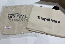 Tupperware Canvas Tote Bags Set Of 2  – “No Time to Waste” Logo Reusable Grocery