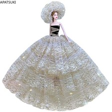 Golden Lace Wedding Dress for 11.5" Doll Outfits Clothes Handmade Gown Hat 1:6