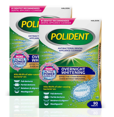 Polident Whitening Antibacterial Dental Appliance Cleaner Tablets 90Count 2-Pack