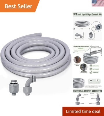 5 FT Liquid-Tight Electrical Conduit - 3/4 Inch with Straight & Angle Connectors