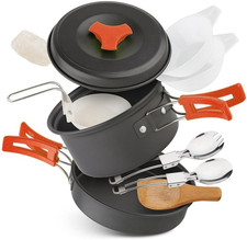 12 PCS Lightweight Camping Cookware Set   Non-Stick Pots, Pans  Utensils for Ba