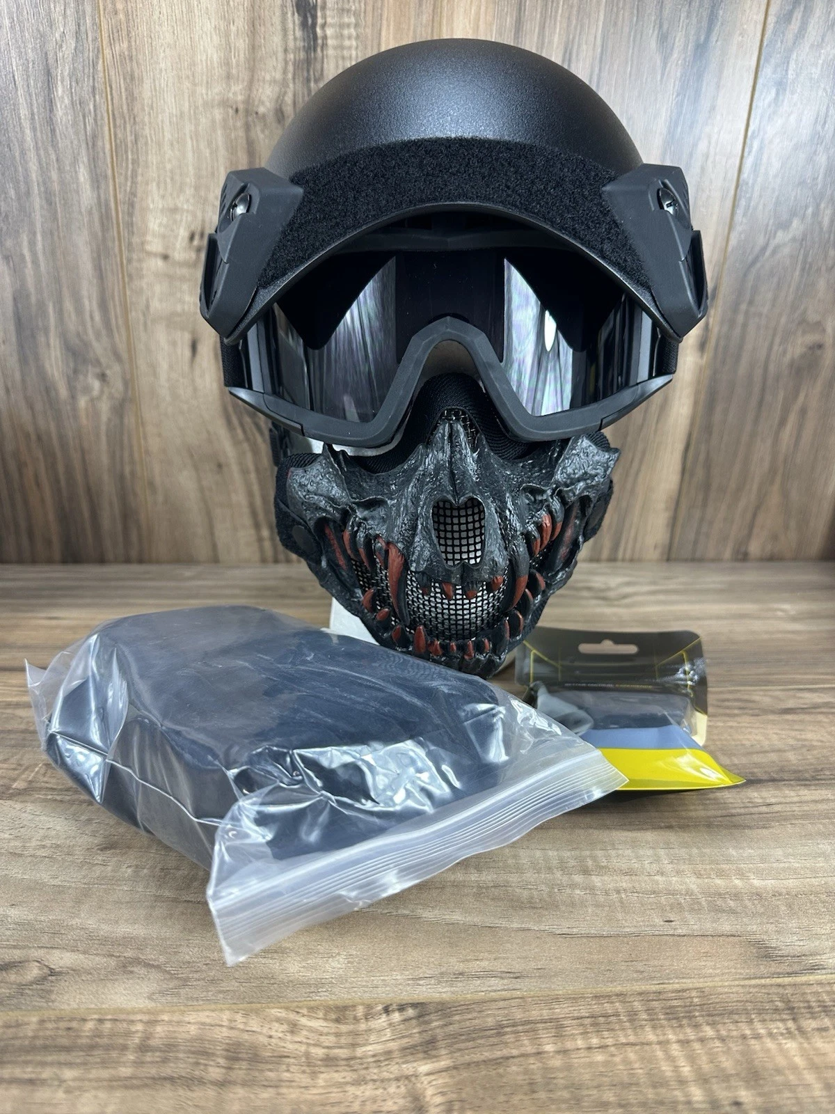 Adult Tactical Demon Half Face Masks Airsoft with Helmet and Goggles Bundle