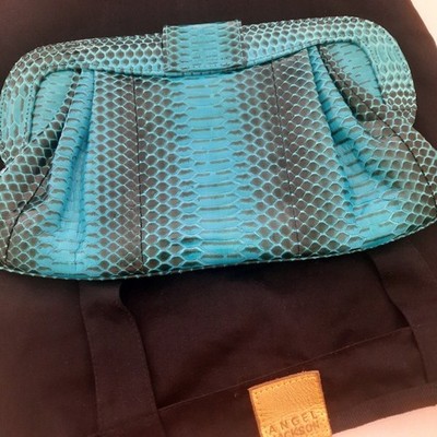 Angel Jackson Clutch Chandra, Schlangenleder, türkis, neu und unbenutzt