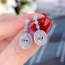 Round Cut Simulated Diamond Women's Huggie Hoop Earring In 14k White Gold Plated