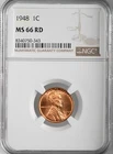 1948-P  1C LINCOLN WHEAT CENT "PHILADELPHIA MINT" NGC MS66 RD (RED) #8340750-343