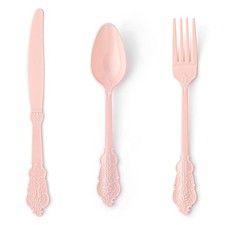 Ciselure 150PCS Heavy Duty Pink Plastic Silverware, Pink Plastic Cutlery Set,...