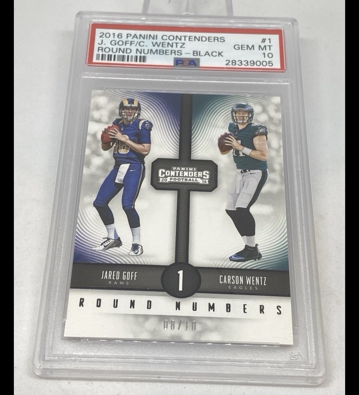 2016 CONTENDERS RND. NMBRS. BLK /10 JERED GOFF RC C. WENTZ ROOKIE PSA 10 POP 2