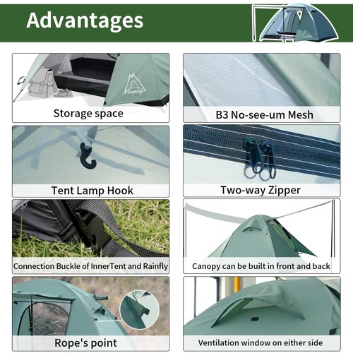 Campingzelt, einfacher Aufbau, 1-2-8-10 Personen wasserdichtes und tragbares Zelt für Ca... - Bild 4 von 6