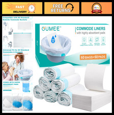60 Disposable Commode Liners with Absorbent Pads - Leak-Proof Bedside Toilet Bag
