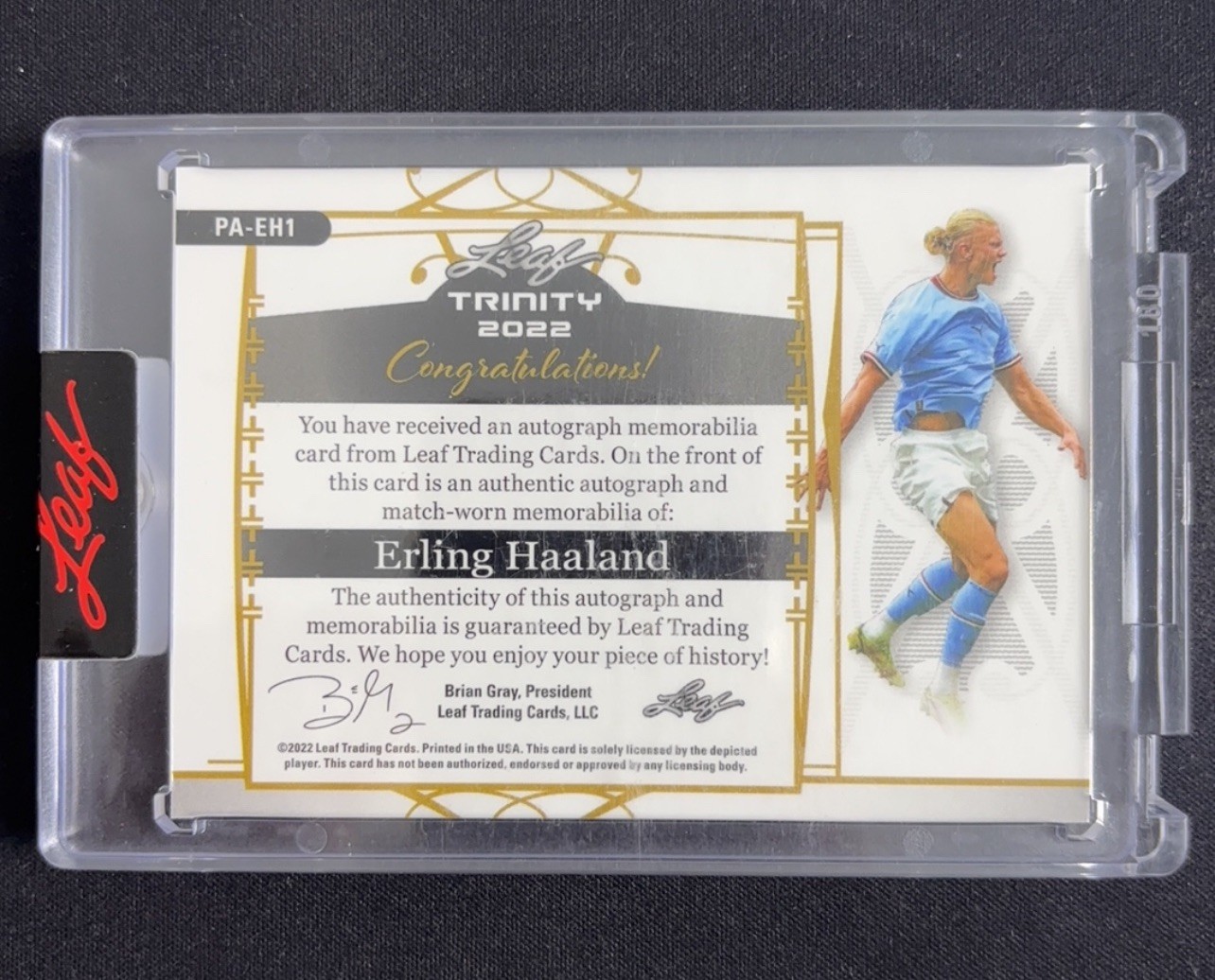 2022 Leaf Trinity Erling Haaland Match-Worn Patch Auto 15/15 Manchester City view 2