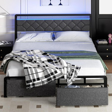 Stylish Queen Bed Frame with Storage Drawers, LED Lights & Noise-Free Design