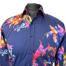 CLAUDIO LUGLI Shirt Mens M 39-40" Long Sleeve Blue Floral Design (With Defect)