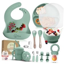 17-Piece BPA-Free Silicone Baby Feeding Set Green V2: Nurture Pack 17 Pieces