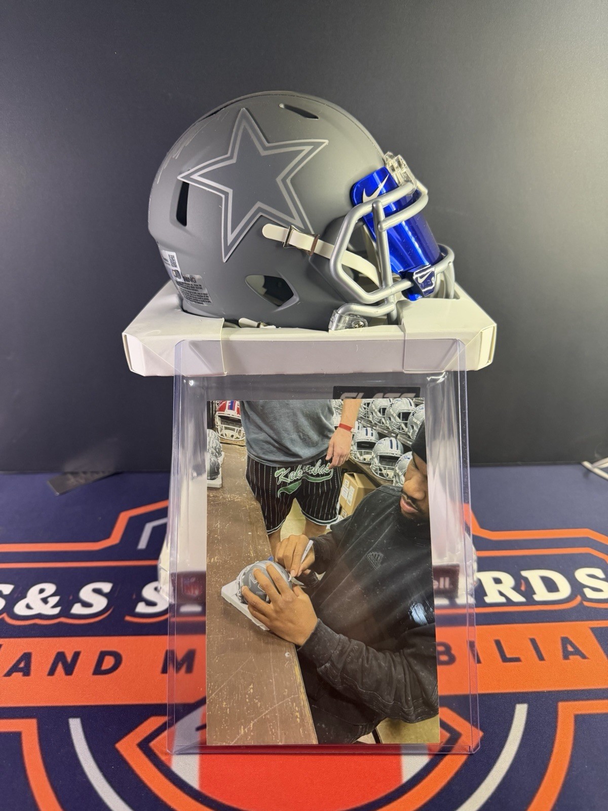 micah parsons Autographed Signed Dallas Cowboys Mini Helmet / Slate Fanatics COA Nike Visor 