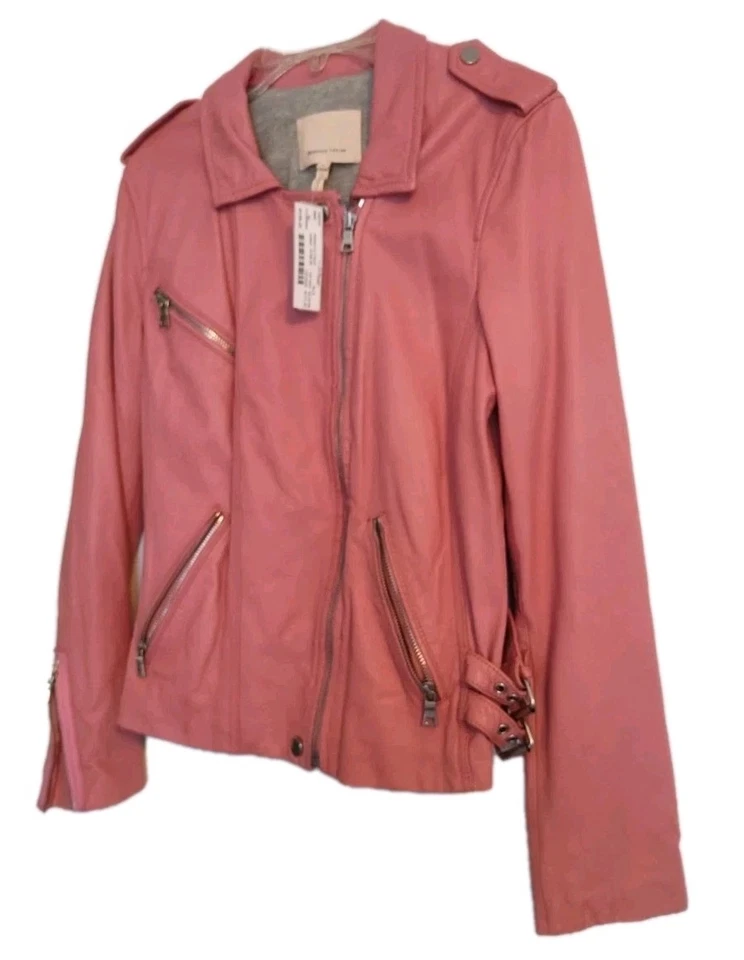 Women's 100% Genuine Lamb Leather Motorcycle Jacket Pink SZ 6 Lyocell Lining NWT - Image 2 of 4