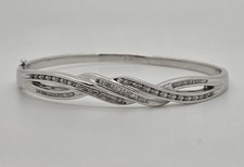 Sterling Silver Round Baguette Real Natural Diamond Bangle Bracelet Gorgeous