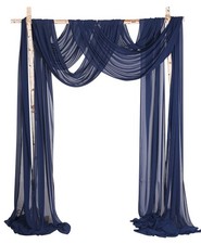 Navy Blue Chiffon Wedding Arch Draping Fabric Backdrop Drapes 18FT 2 PCS