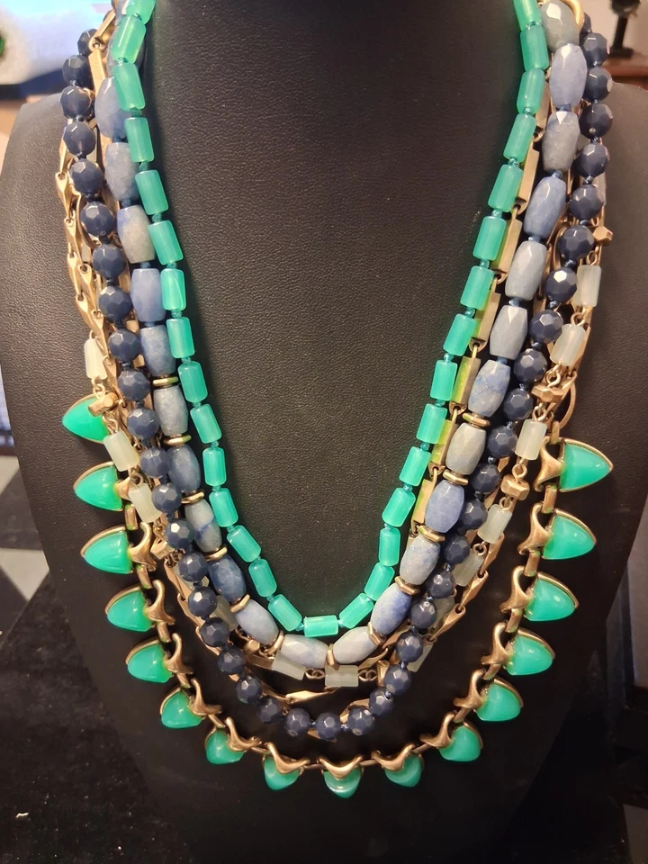 Collar Stella & Dot Verde Azul Oro Piedra Sutton Multicapa Distintivo DT16 Foto 2 de 4