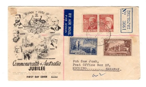 O447 Australia 1951 Commonwealth FDC - Registered Airmail Cover to SARAWAK