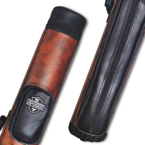 Billiard Pool Cue Stick Hard Case Storage Bag With Shoulder Strap Leather Brown - Picture 7 of 9