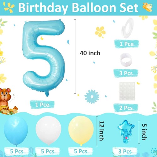 20pcs 5th Birthday Balloon Kit with 40" Number 5 Foil Balloon & Foil Stars Party - Bild 2 von 2