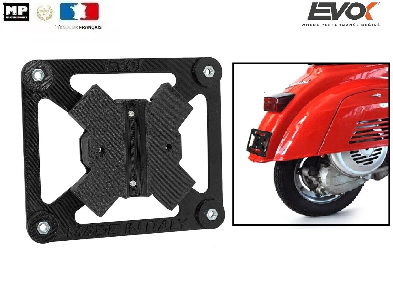 Support plaque aimanté EVOK Vespa 90 idéal rassemblements et shooting photo vintage