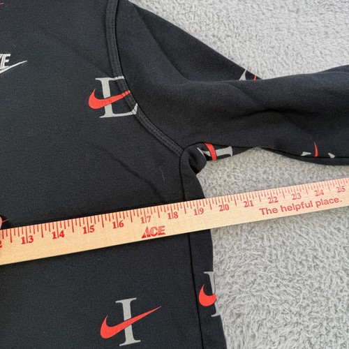 Nike Club Fleece Hoodie Youth XL Black All Over Print Logo Monogram Sweatshirt - Picture 4 of 10
