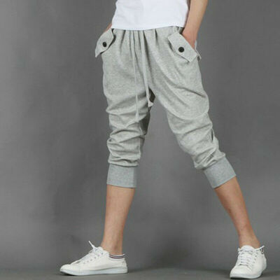 Men Cropped Sweat Pants Pockets Trousers Capri Joggers Jogging Gym Running  Solid | eBay