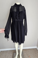 Express Dress Womens 9/10 Black Sheer Silk Chiffon with Slip Ruffles Whimsigoth