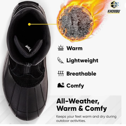 Khombu Herren Gletscher Nylon wasserdicht Reißverschluss Winter Ente Stiefel schwarz Größe 9M - Bild 10 von 14