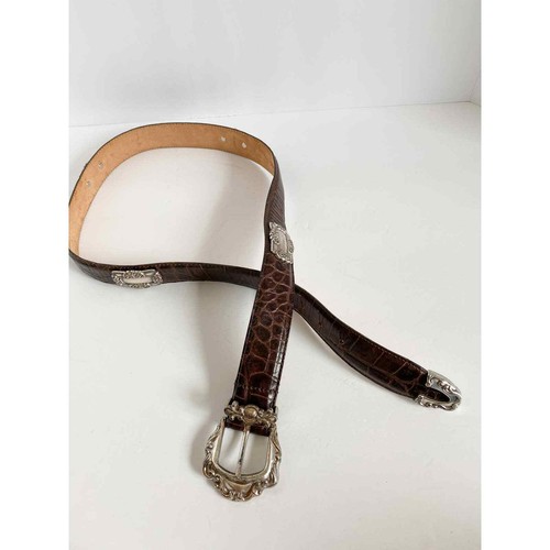 VINTAGE Damen brauner geprägter Ledergürtel mit silbernen Zierdetails Gr. S/M - Bild 3 von 11