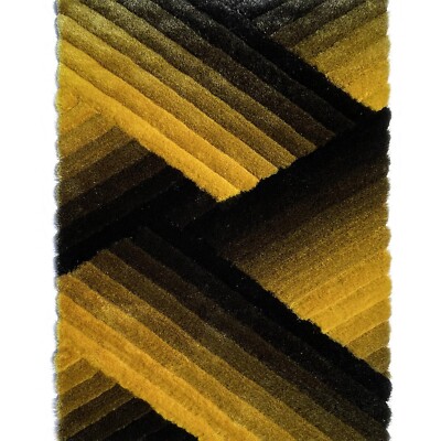 RugBerry 5x7 Area Rug 3D Abstract Soft Shag Carpet Floor Decor Yellow Black