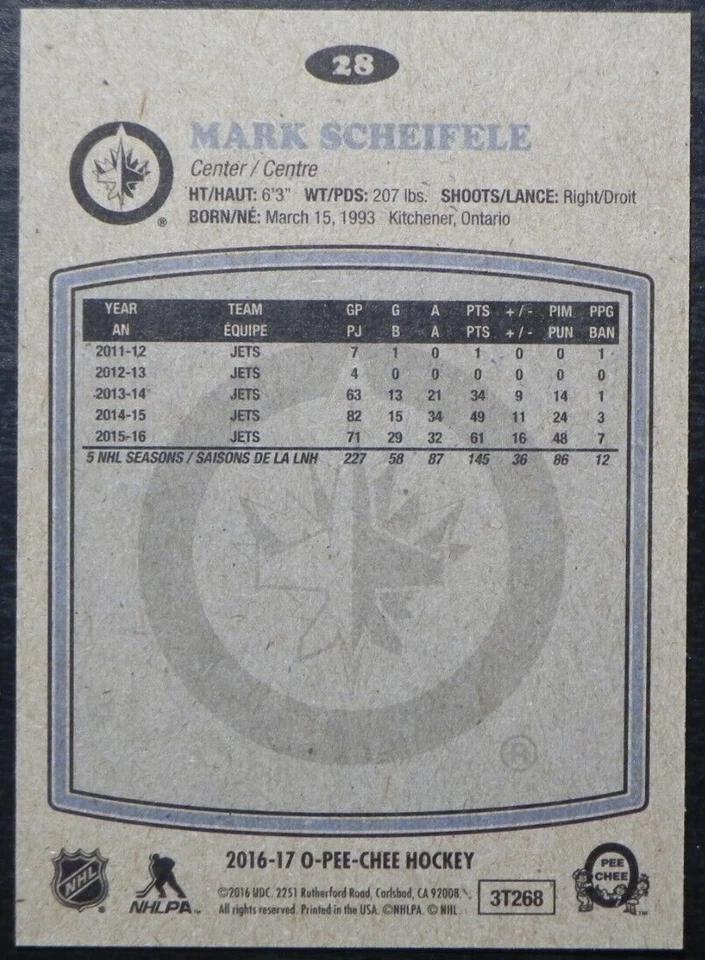 2016-17 16/17 O-Pee-Chee RETRO #28 Mark Scheifele Winnipeg Jets - Image 2 of 2