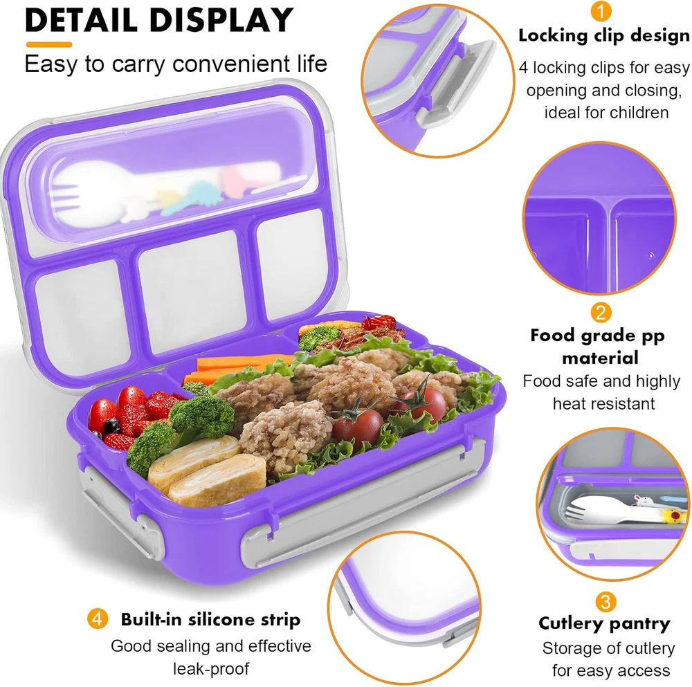 Bento Box, Lunch Box Kids, 1300ML with 4 Compartment&Food Picks Cake Cups, Conta