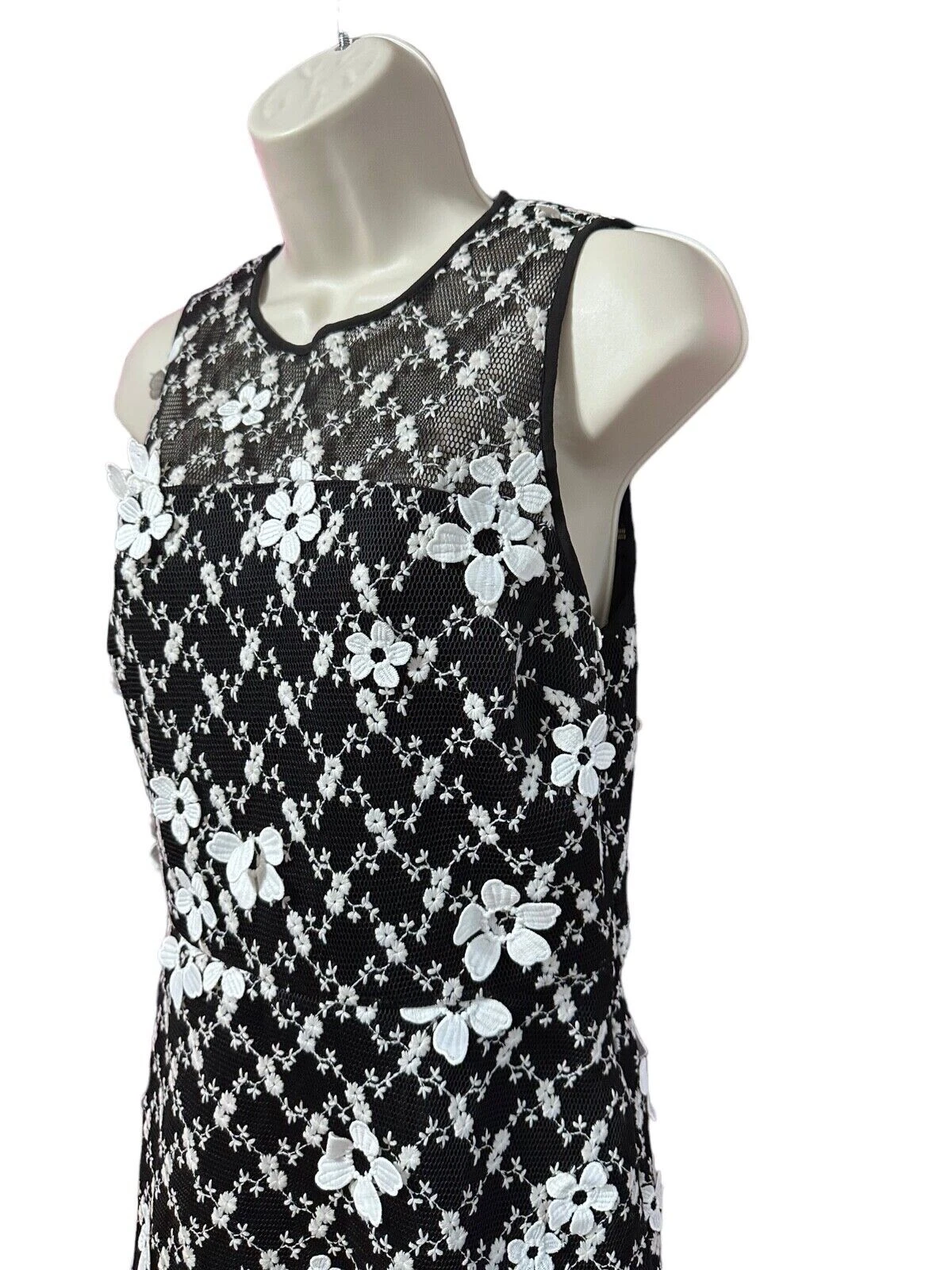 Abito donna Michael Kors ricamato taglia 4 applicazioni floreali svasato senza maniche