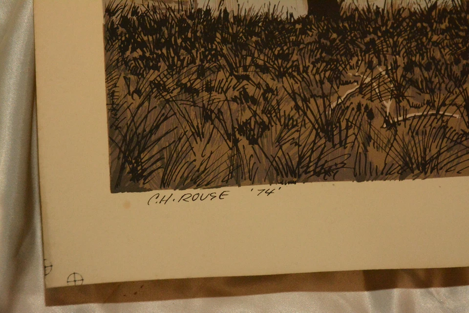 Estampado acuarela acílico CH Rouse 1974 vintage firmado 9/25 Bowie Meat Co. Foto 3 de 4