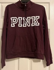 PINK VICTORIA'S SECRET 1/4 ZIP PULLOVER SWEATSHIRT - BURGUNDY - LARGE