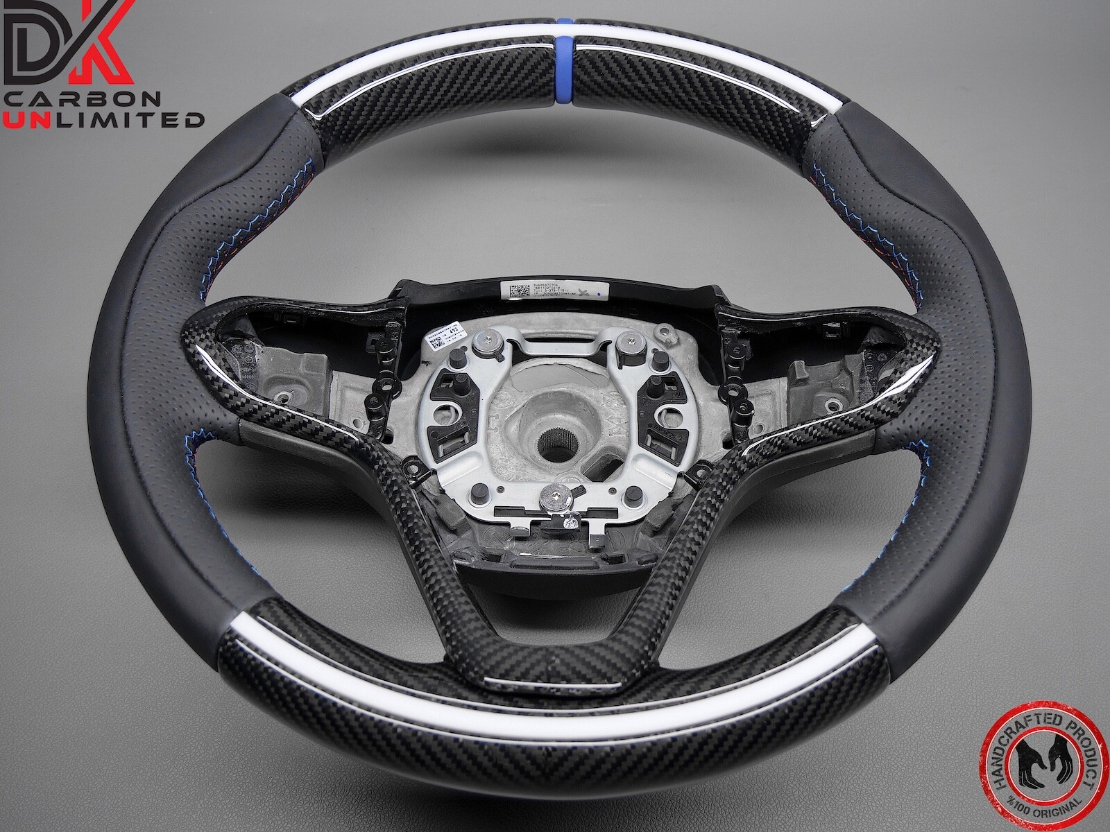 BMW i8 Coupe Roadster White Accents Blue Ring 3M Stitch Carbon Steering Wheel