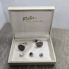 Vintage Foster MOP Cufflinks and 3 Tuxedo Shirt Studs Set Round With Box