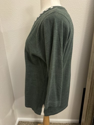 Cathy Daniels XL NEW Gray Keyhole Neck Sweater Rhinestone Embellished 3/4 SLV - Picture 6 of 7