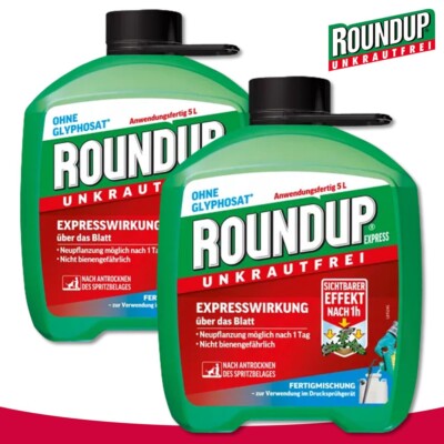 Roundup Unkrautfrei 2x5L Express (AC) Fertigmischung Gylphosatfrei Wegerich Moos